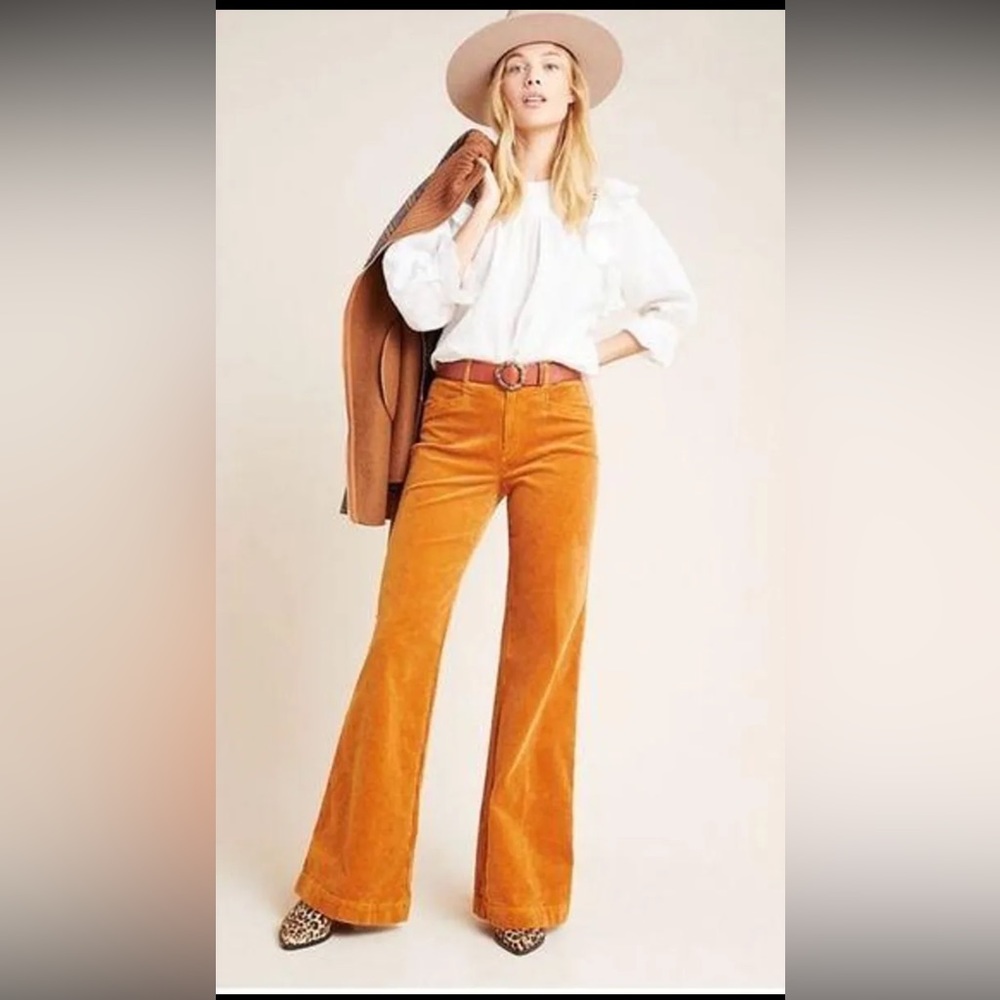 Paige Sutton High-Rise Flare Corduroy Pants in Autumn Rust